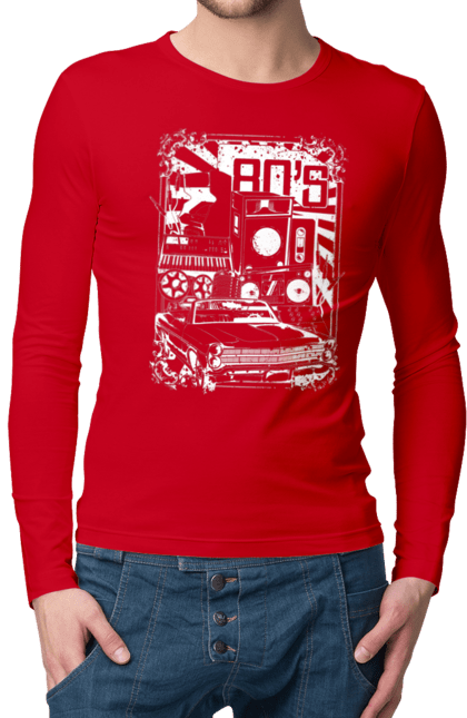 Чоловічий лонгслів з принтом "80 Е, Машина І Музика". 80, 80ті, машина, музика. 2070702