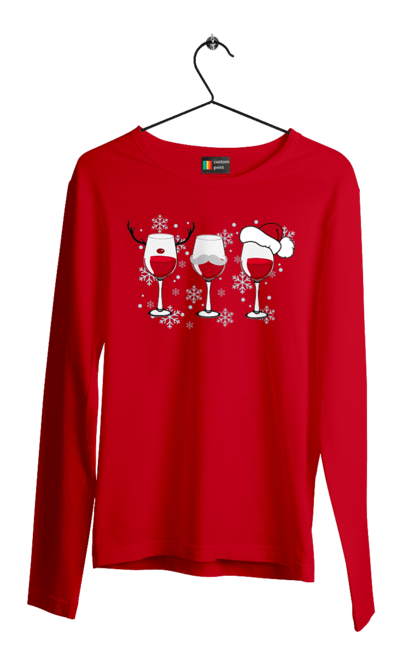 Чоловічій лонгслів з принтом "Новорічні келихи". Алкоголь, вино, зима, келих, новий рік, різдво, сніг. Піно