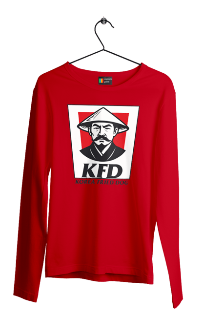 Чоловічий лонгслів з принтом "Korea Fried Dog". Бренди, гумор, жартівливі, кфц, літні, прикольні, смішні, фаст-фуд. 2070702