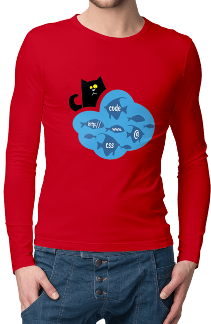 Чоловічий лонгслів з принтом "Кіт програміст". Angular, c, css, html, it, javascript, jquery, php, python, react, svelt, vue, айтишник, айті, гумор, код, кодувати, прогер, програміст, програмісти, ти ж, ти ж програміст, тиж програміст. 2070702