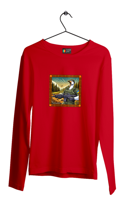 Men`s longsleeve with prints Goose landing. Armed forces, biological weapons, fighting geese, flag, goose landing, military goose, symbolics, ukraine. 2070702