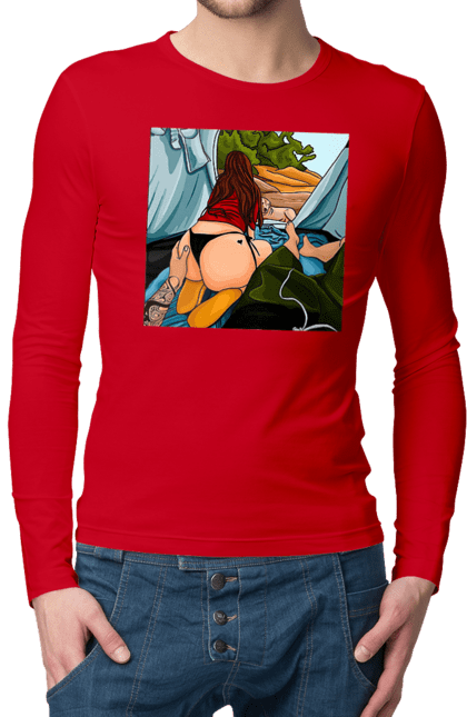 Men`s longsleeve with prints Rest With Favorite In The Tent. Ass, dog, tent, vacation. 2070702