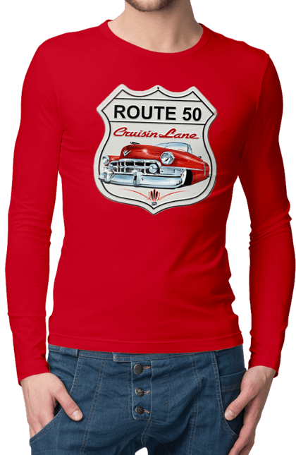 Мужской лонгслив с принтом Route 50. Байк, байкер, байкер клуб, брат, братела, брутал, горячий асфальт, горячий конь, горячий стержень, дорога 50, дорога 66, дорога 80, дороги америки, дороги украины, жажда скорости, клуб байкеров, мотоцикл, мотоциклист, настоящий мужик, скорость, чувак. 2070702