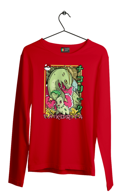 Men's longsleeve with prints Pokemon Chikorita. Anime, chikorita, games, nintendo, pokemon, pokemon go. 2070702