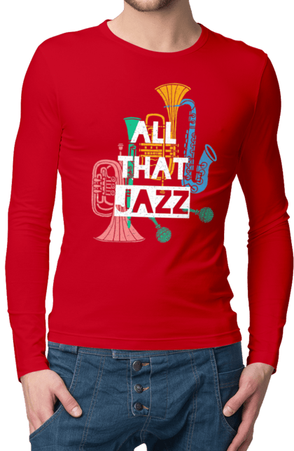 Чоловічій лонгслів з принтом "Тільки джаз". Джаз, люблю джаз, музика, саксофон. futbolka.stylus.ua