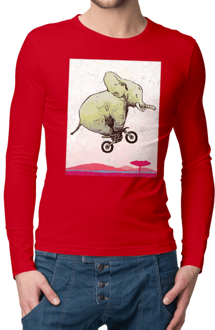 Men`s longsleeve with prints Elephant On A Motorcycle. Elephant, flight, motorcycle. 2070702