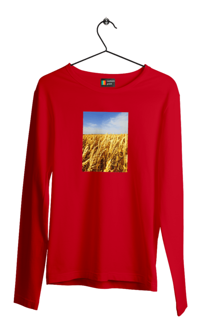 Men`s longsleeve with prints Ukraine. Beauty, blue, field, nature, sky, wheat. 2070702