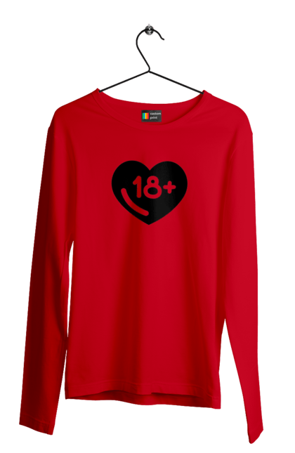 Чоловічий лонгслів з принтом "18+". 18+, запрет, секс, сердце, черное. 2070702