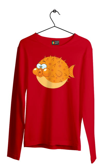 Чоловічий лонгслів з принтом "Помаранчева Риба Фугу". Риба, фугу. 2070702