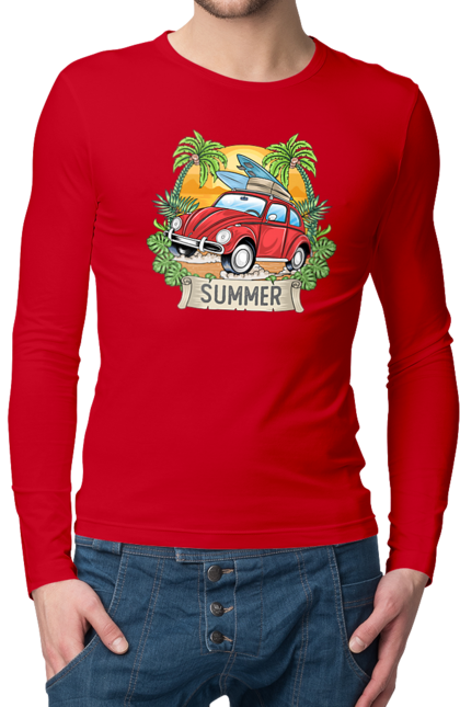 Men`s longsleeve with prints Summer, Car And Palm Trees. Palm trees, relaxation, summer. 2070702
