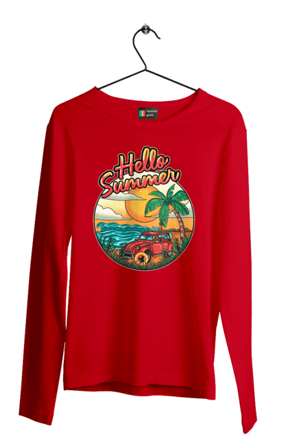 Чоловічий лонгслів з принтом "Привіт Літо, Машина Біля Моря". Літо, машина, острів, пальма, пляж. 2070702