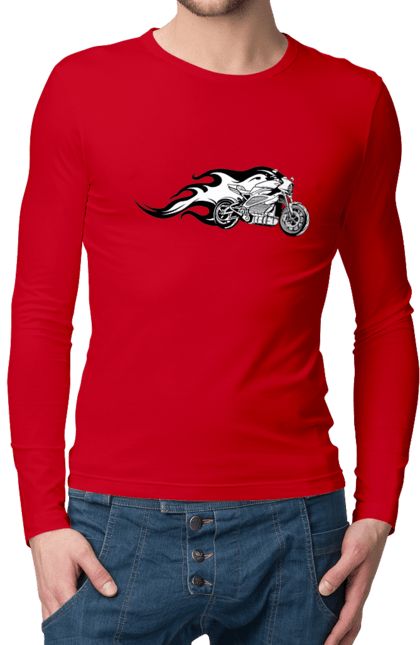 Чоловічий лонгслів з принтом "Мотоцикл Вогонь". Мото, мотоцикл, огонь. 2070702