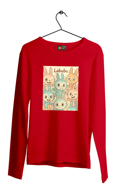 Чоловічий лонгслів з принтом "Лабубу". Безтурботно, грайливо, дизайнперсонажу, каваї, лабубу, милі мистецтво, ніжні відтінки, пастельніквіти, стиль мультфільму, чарівно. 2070702