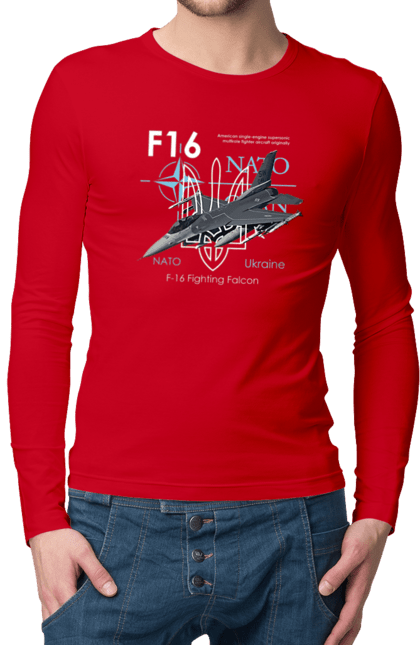 Мужской лонгслив с принтом F16. F16, nasams, zuzana, гаубица, два герба, залужный, сюзанно. 2070702