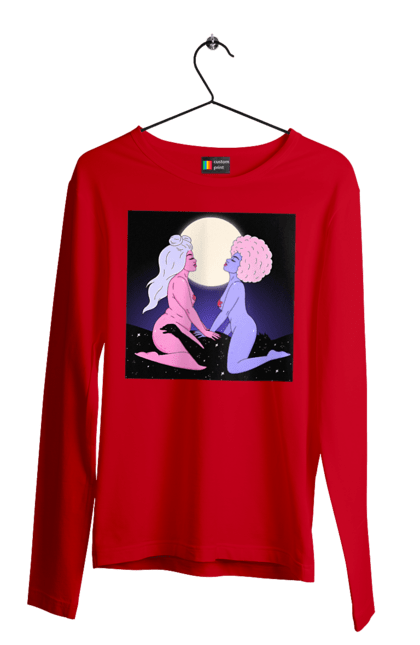 Чоловічий лонгслів з принтом "Дві Інопланетянки І Місяць". Дівчата, зверху, інопланетянки. 2070702