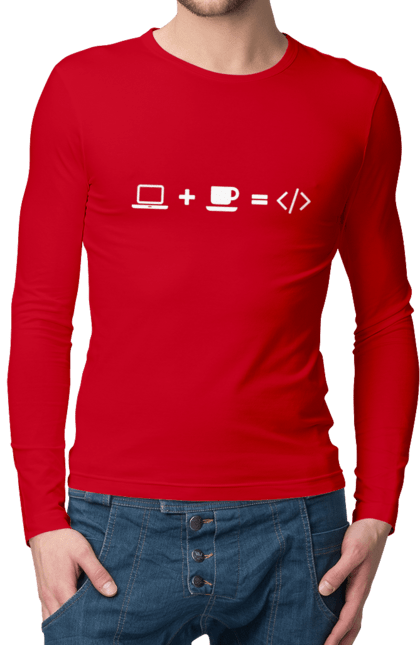 Чоловічий лонгслів з принтом "Комп`ютер плюс кава дорівнює код". Айті, айтішник, для айтішника, для програміста, кава, подарунок айтішнику, подарунок програмісту, програміст, розробник. 2070702