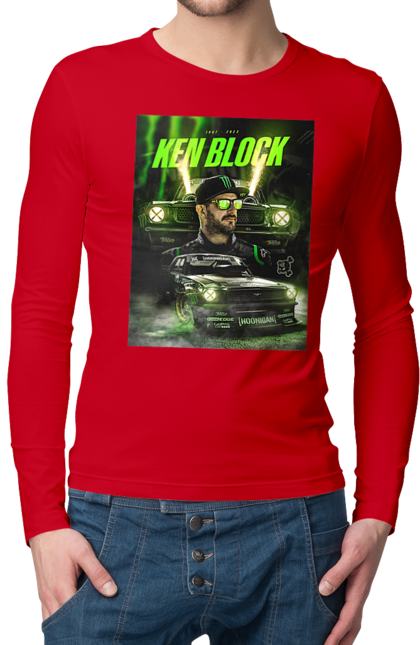 Мужской лонгслив с принтом Кен Блок. Ken block, гонщик, кен блок, машины. 2070702