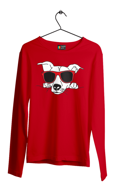 Men`s longsleeve with prints The Dog Peeks Out. Dog, glasses, peep out. 2070702