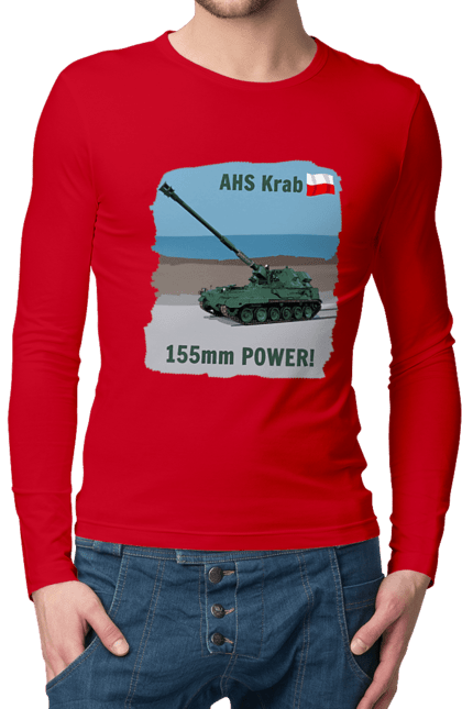 Чоловічий лонгслів з принтом "155mm Power! САУ Krab оливковий". Ahs krab, артилерія, гаубиця, краб, польща, сау. 2070702