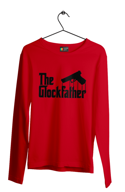 Чоловічій лонгслів з принтом "The GlockFather". Gangster, glockfather, godfather, godfather reference, вогнепальна зброя, гангстер, глок, зброя, пістолет, пістолет. 2070702