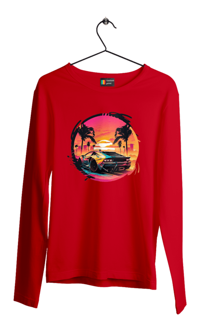 Чоловічий лонгслів з принтом "Ламборджині Ретровейв". Авто, автомобиль, ламба, ламборджині, машина, машини, ретровейв. 2070702