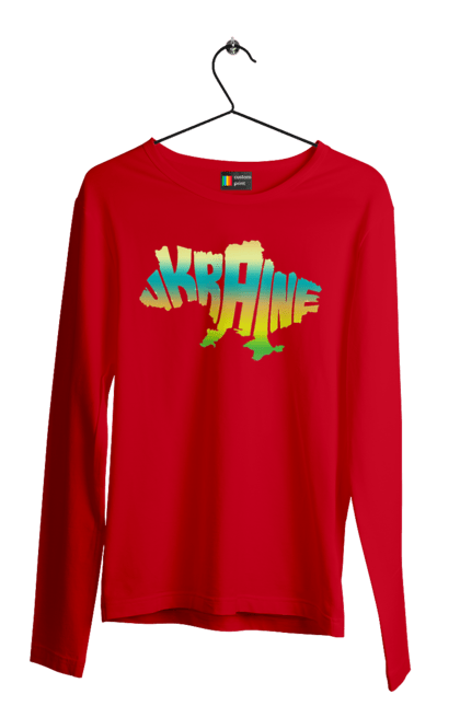 Мужской лонгслив с принтом Украина силуэт цветной. Карта украинм, карта украины, люблю украину, силуэт украины, символ украины, украина, украинская символика. 2070702