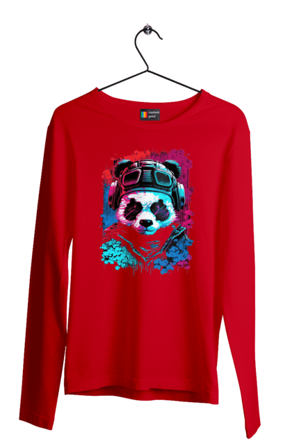 Мужской лонгслив с принтом Панда в VR шлеме. Виртуальная реальность, гик, панда, персонаж, шлем. 2070702