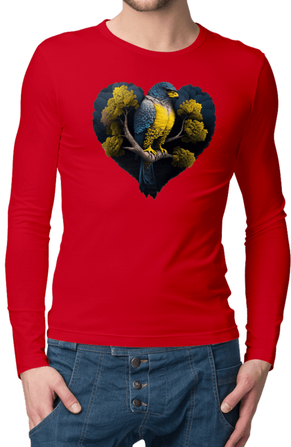 Чоловічий лонгслів з принтом "Синьо жовтий сокіл". Дерево, прапор україни, серце, символ україни, сокіл, україна. 2070702