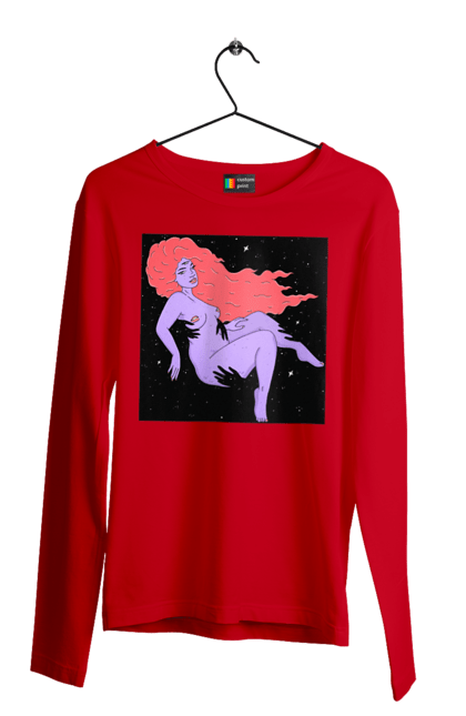 Чоловічий лонгслів з принтом "Фіолетова Дівчина В Чорній Дирі". Дівчина, лапають. 2070702