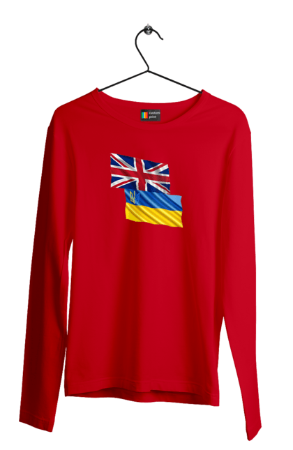 Чоловічий лонгслів з принтом "Прапор Великої Британії, прапор України, Підтримка України". Британія, велика британія, війна, киев, мир, національні кольори, прапор, прапор британії, прапор великої британії. 2070702