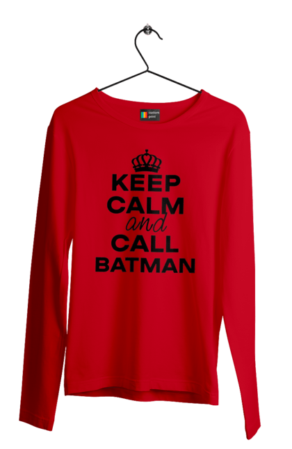 Чоловічий лонгслів з принтом "Keep Calm and Call Batman чорна". Бетмен, з написами, зберігай спокій, меми, популярні, прикольні. 2070702
