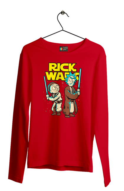 Мужской лонгслив с принтом Рик и Морти. Rick and morty, star wars, звездные войны, мультфильм, научная фантастика, приключения, рик, рик и морти, сериал. 2070702