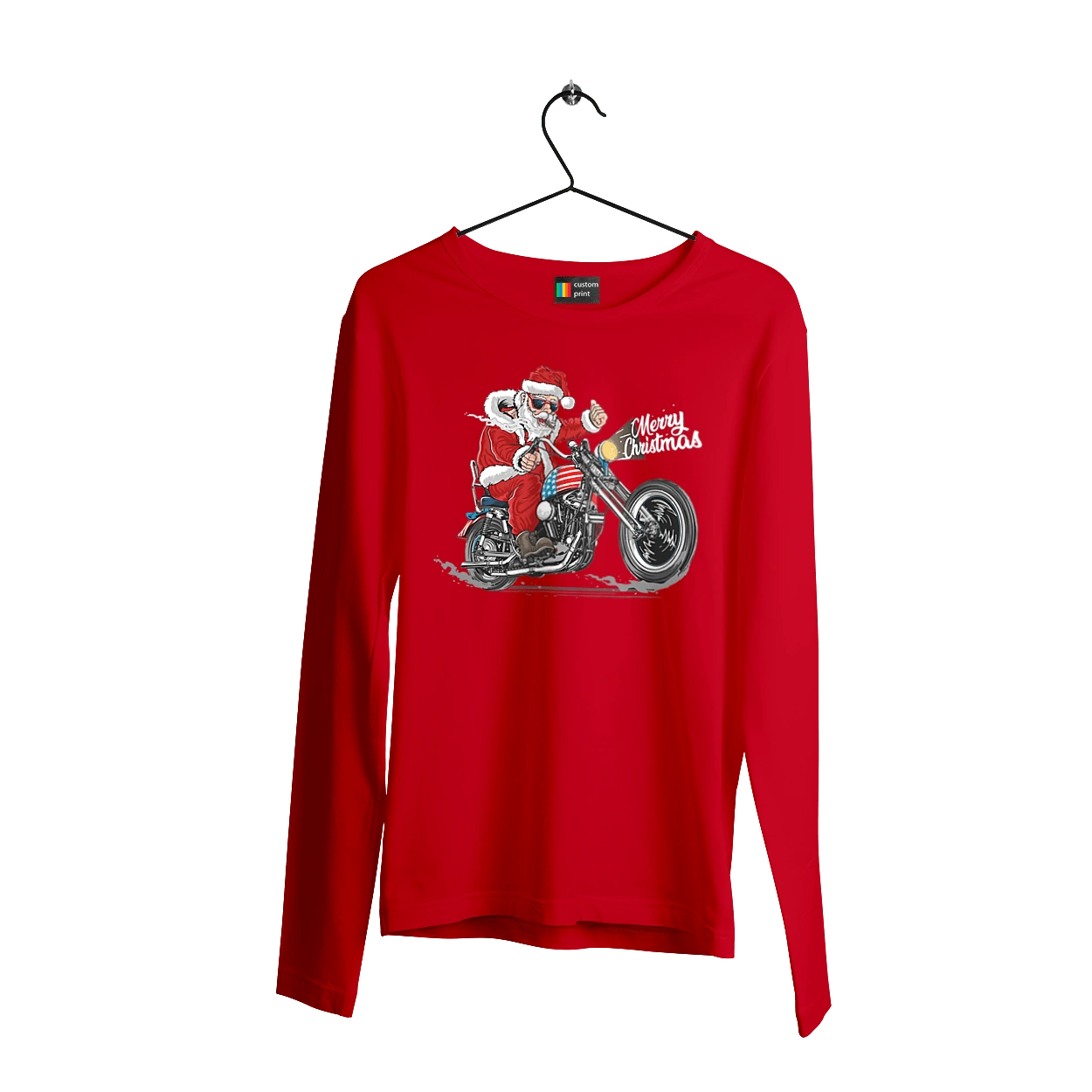 Santa in glasses on a motorcycle