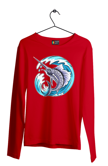 Men`s longsleeve with prints Fish Sword And Wave. Swordfish, wave. 2070702