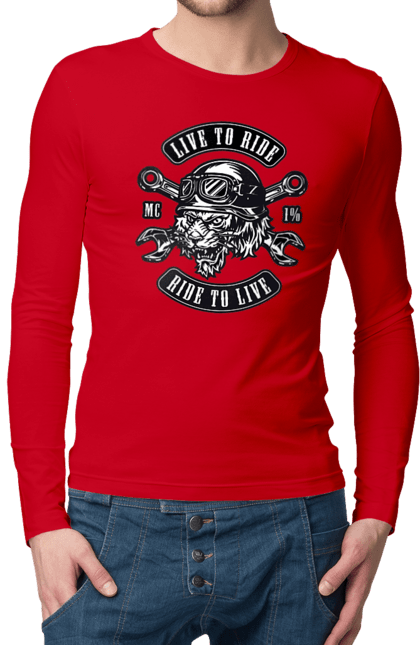 Men`s longsleeve with prints Live To Ride, Tiger. Moped, tiger, to ride. 2070702