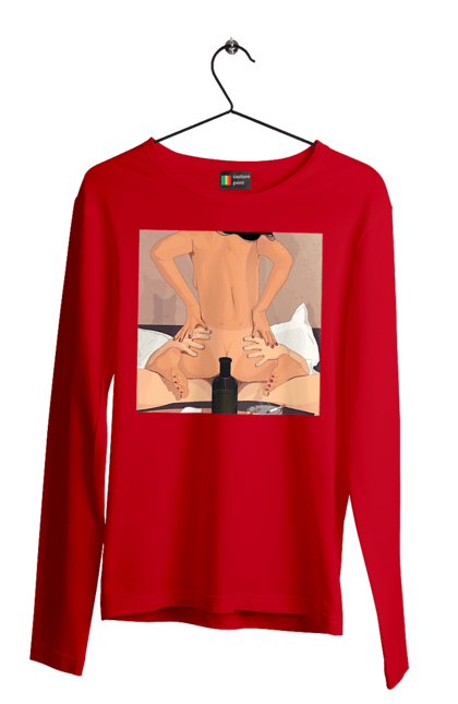 Чоловічий лонгслів з принтом "Гола Дівчина, Пляшка І Сигарети". Гола, зверху. 2070702