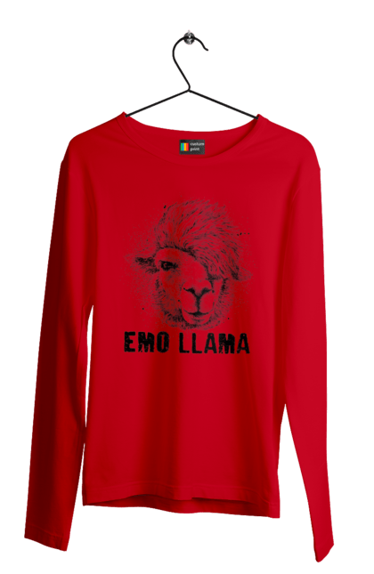 Чоловічій лонгслів з принтом "Емо Лама". Alpaca, animals, distressed, emo, funny, llama, vintage, емо, лама. 2070702