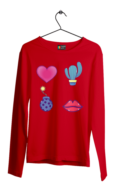 Чоловічий лонгслів з принтом "Серце, Кактус, Бомба, Губи". Бомба, губи, кактус, серце. 2070702