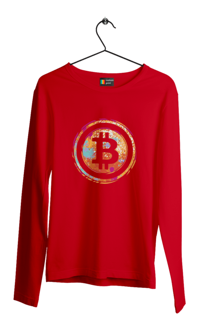 Чоловічий лонгслів з принтом "Біткоїн". Биткоин, бінарний, біткоїн, біткойн, валюта, гроші, крипто, програміст, хакер. 2070702