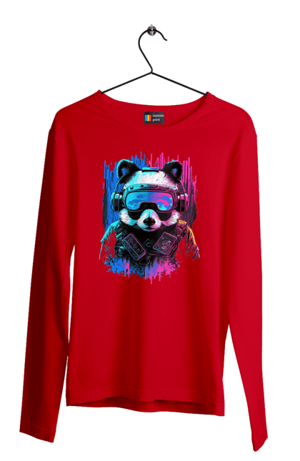 Men`s longsleeve with prints Panda in VR Helmet. Character, geek, helmet, panda, virtual reality. 2070702