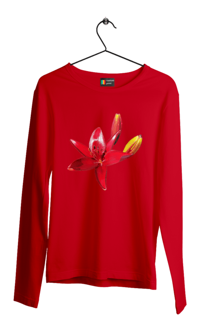 Чоловічий лонгслів з принтом "Червона лілія". Бутон, квітка, колір, лілія, природа, сонячний, червона квітка, червона лілія, червоний, яскравий. 2070702