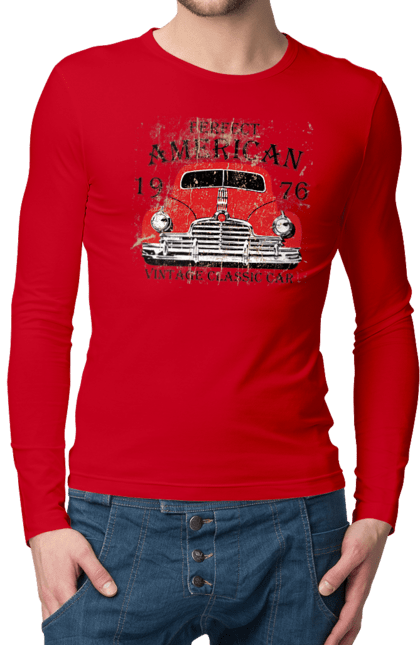 Чоловічий лонгслів з принтом "Машина вінтаж, 1976". 1976, вінтаж, машина. 2070702