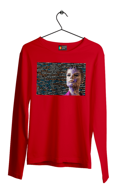 Мужской лонгслив с принтом Искусственный Интеллект. Айти, айтишник, гик, женщина, знание, инженер, интеллект, искусственный интеллект, искусственный разум, кибер, кибернетика, киборг, код, комп, компьютер, компьютерщик, кристалл, машинное обучение, микросхема, мозг, портрет, программист, профессионал, профессия, разработчик, разум, свет, светящийся, ум, хакер, чип. 2070702