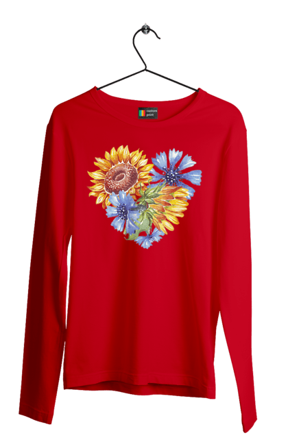 Мужской лонгслив с принтом Сердце подсолнухов и фиалок. Люблю украину, любовь, подсолнечник, сердце, украина, фиалки, цветы. 2070702