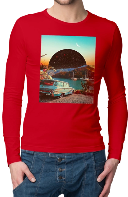 Painting, car by the river