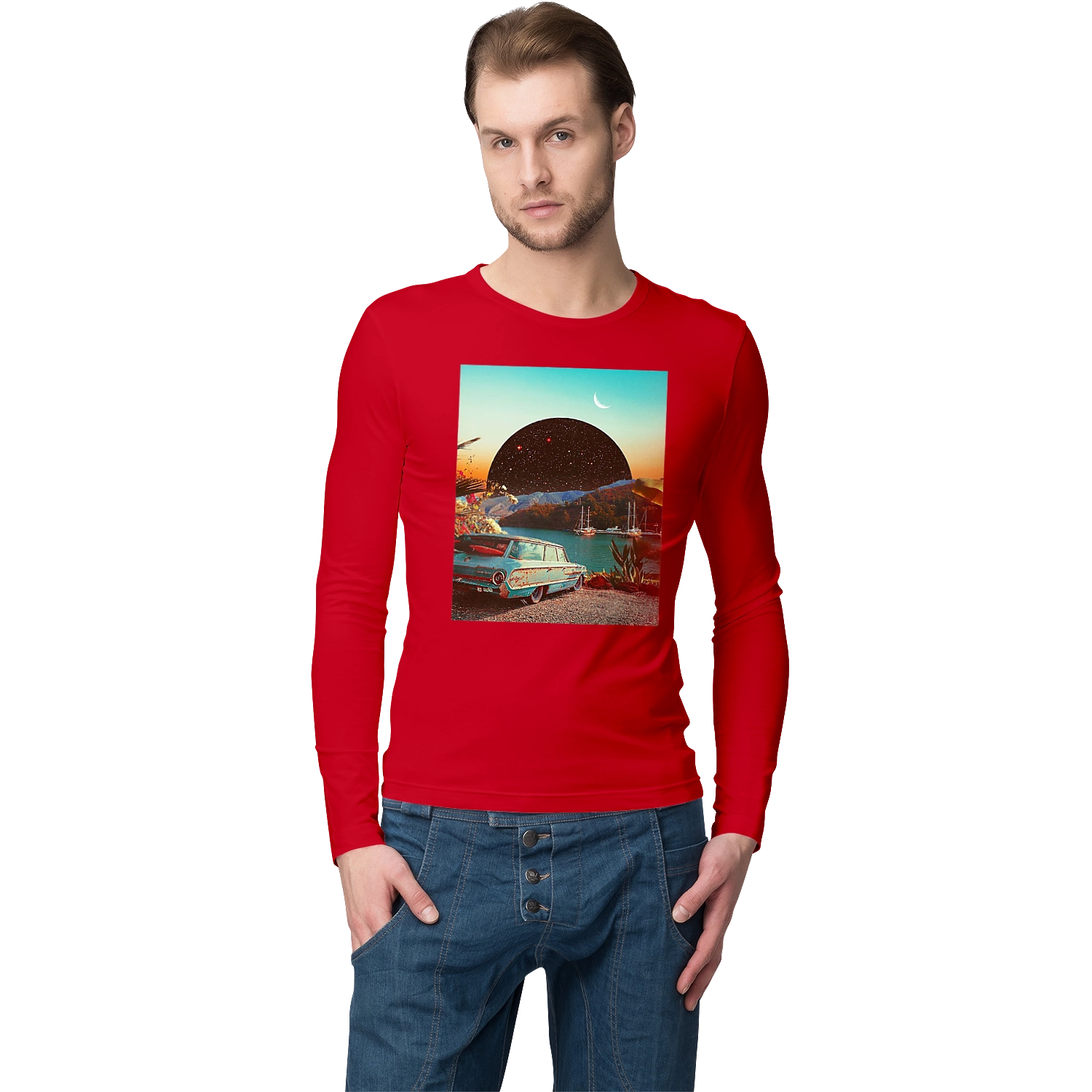 Painting, car by the river