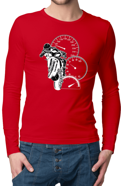 Чоловічий лонгслів з принтом "Мотоцикл І Швидкість Білий". Мото, мотоцикл, швидкість. 2070702