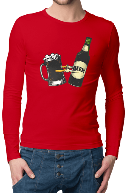 Men`s longsleeve with prints Bottle Of Beer With A Glass Of Beer. Beer, bottle, wineglass. 2070702