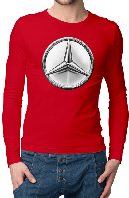 Чоловічий лонгслів з принтом "Mercedes Benz Лого Металік". Авто, автомобіль, логотип мерседес, машини, мерс, мерседес. 2070702