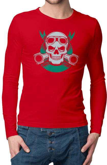 Men`s longsleeve with prints skull motorist. Bike, glasses, moto, skull. 2070702